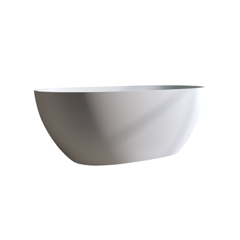 59'' Solid Surface Matte Tub, Solid Surface Soaking Tub, Stone Resin Freestanding Bathtub, Thick Edge Stand Alone Tubs With Overflow, Popup Drain, Matte White (Oval)