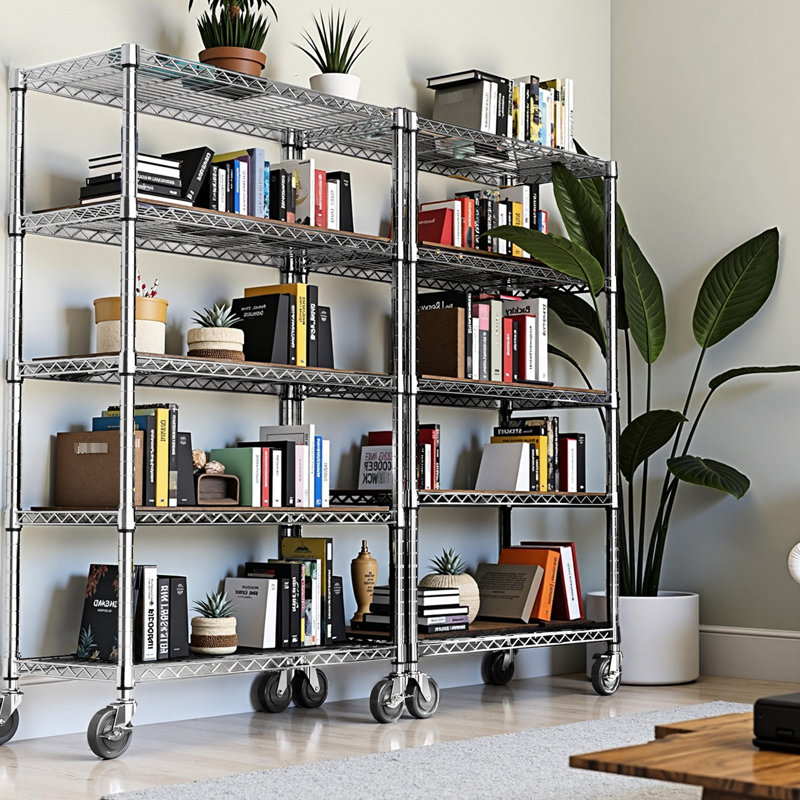 6 étagères de rangement en acier avec 360 roulettes rotatives et tablettes réglables, étagères verticales pour la salle de sport - roues de l 47,2 po x P 17,7 po, H 76,7 po, bureau de rangement en carbone