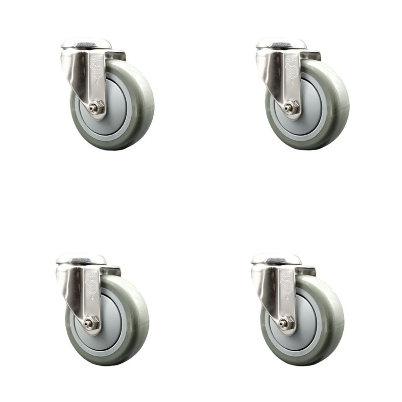 Ensemble de roulettes pivotantes en polyuréthane 316SS, gris