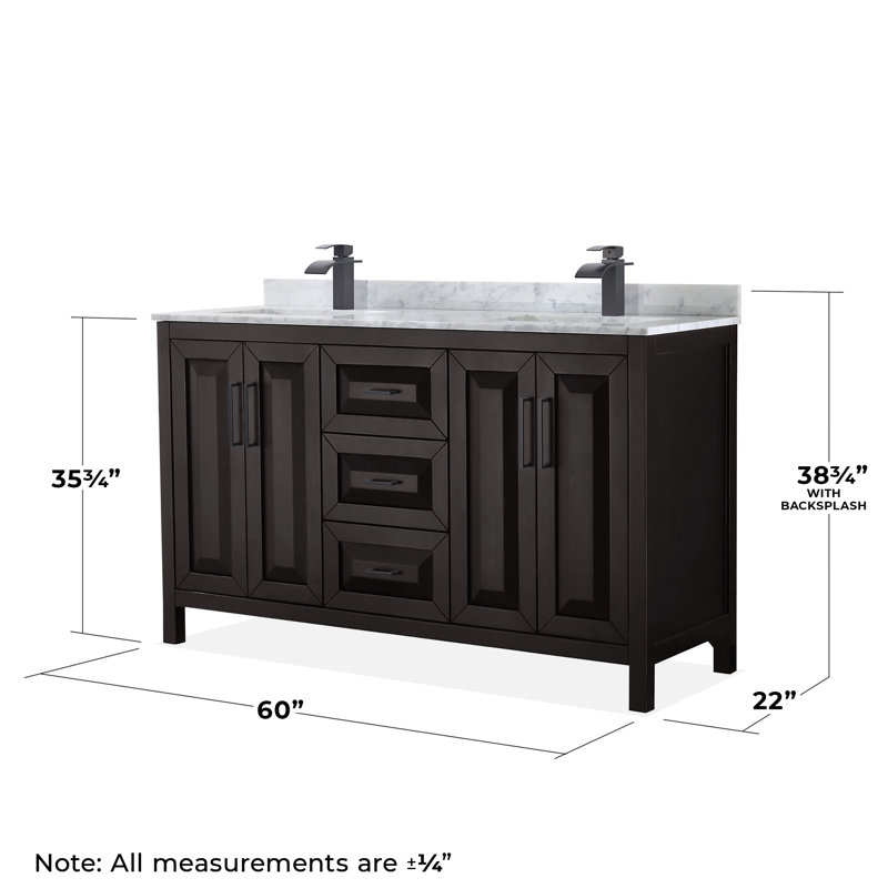 Daria 72" Double Bathroom Vanity Set with Mirror, Dark Espresso, Matte Black, 60"