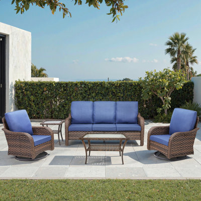 Gustave 5-Piece Outdoor Wicker Patio Furniture Set, All-Weather Conversation Set With Olefin Cushions