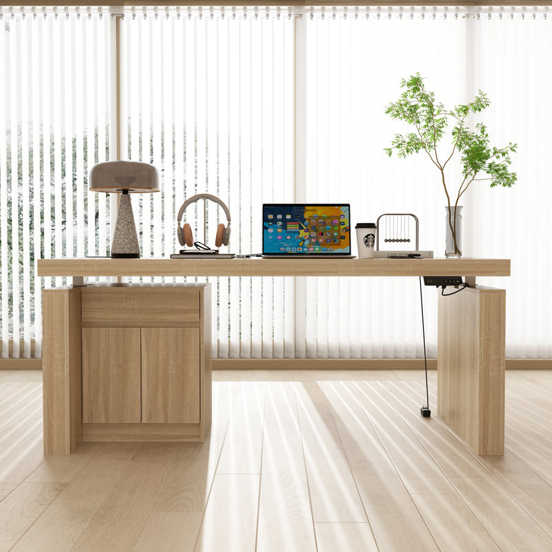 Cyril 71'' W Height Adjustable Standing Desk, Natural Wood