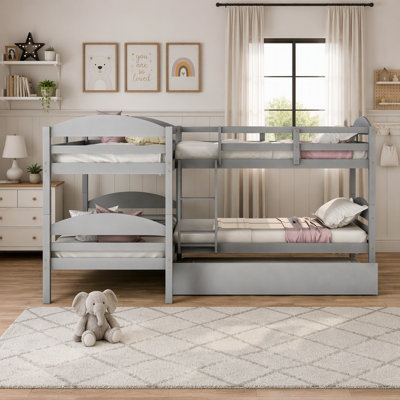 Twin L-Shaped Bunk bed with Trundle-Grey