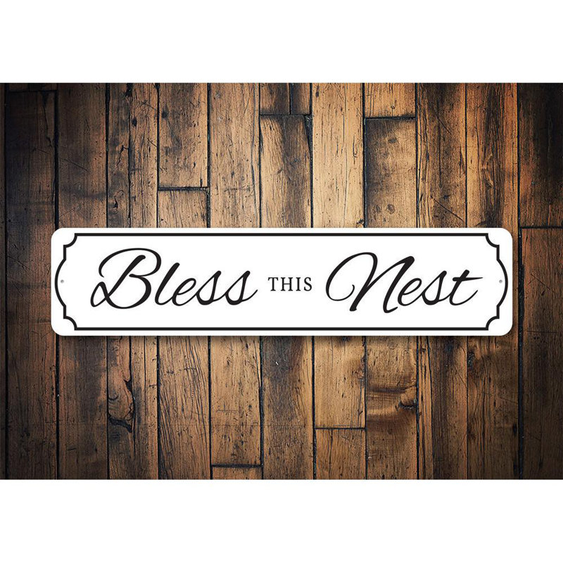Enseigne en aluminium «Bless This Nest», H 6 po x l 24 po x P 0,06 po