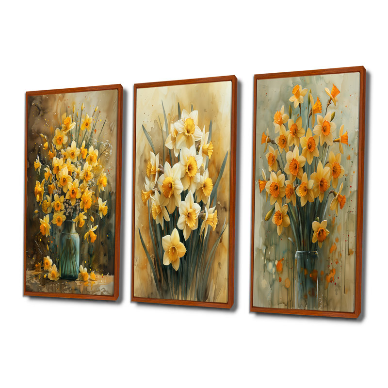 «Yellow Farmhouse Daffodils In Vase I», collection d'art mural traditionnel, H 28 po x l 36 po, Brun