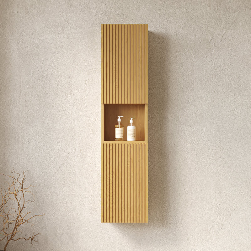 59" Tall Bathroom Wall Mounted Cabinet, Narrow Storage Cabinet With Doors And Shelves, Suitable For Small Spaces, Applicable To Bathroom, Living Rooms And Laundry, Corolla Oak Woodgrain Color