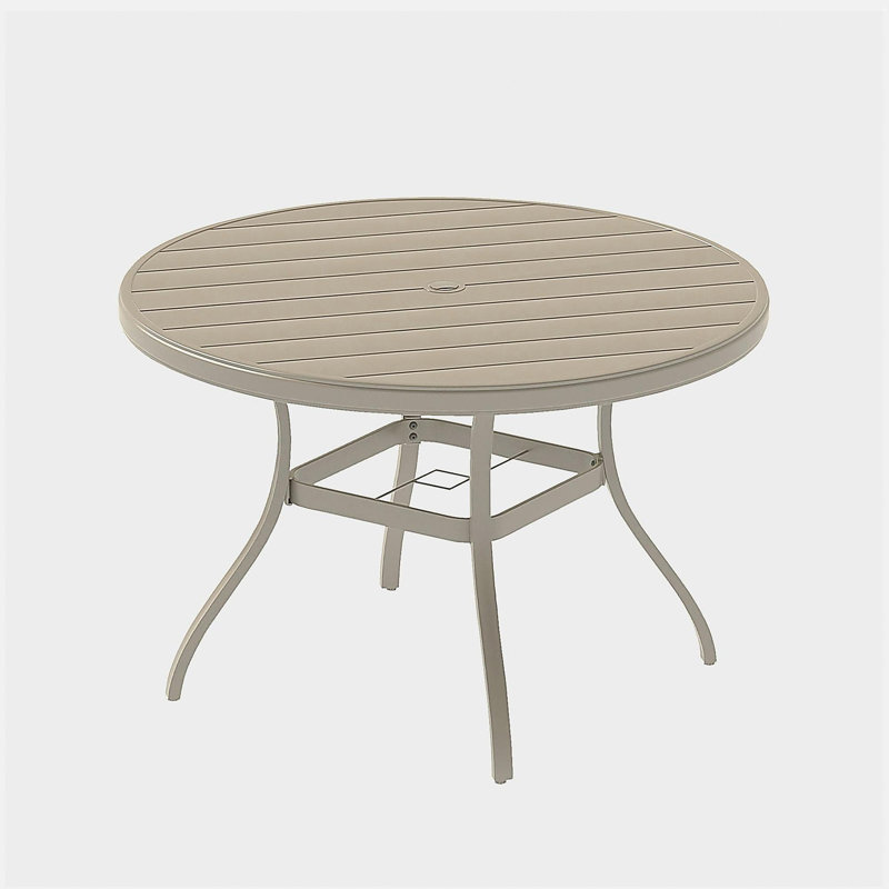 Outdoor Round Patio Dining Table for 6-7, All Weather Metal Dining Table with Umbrella Hole for Deck Lawn Garden Backyard, Sandstone Color