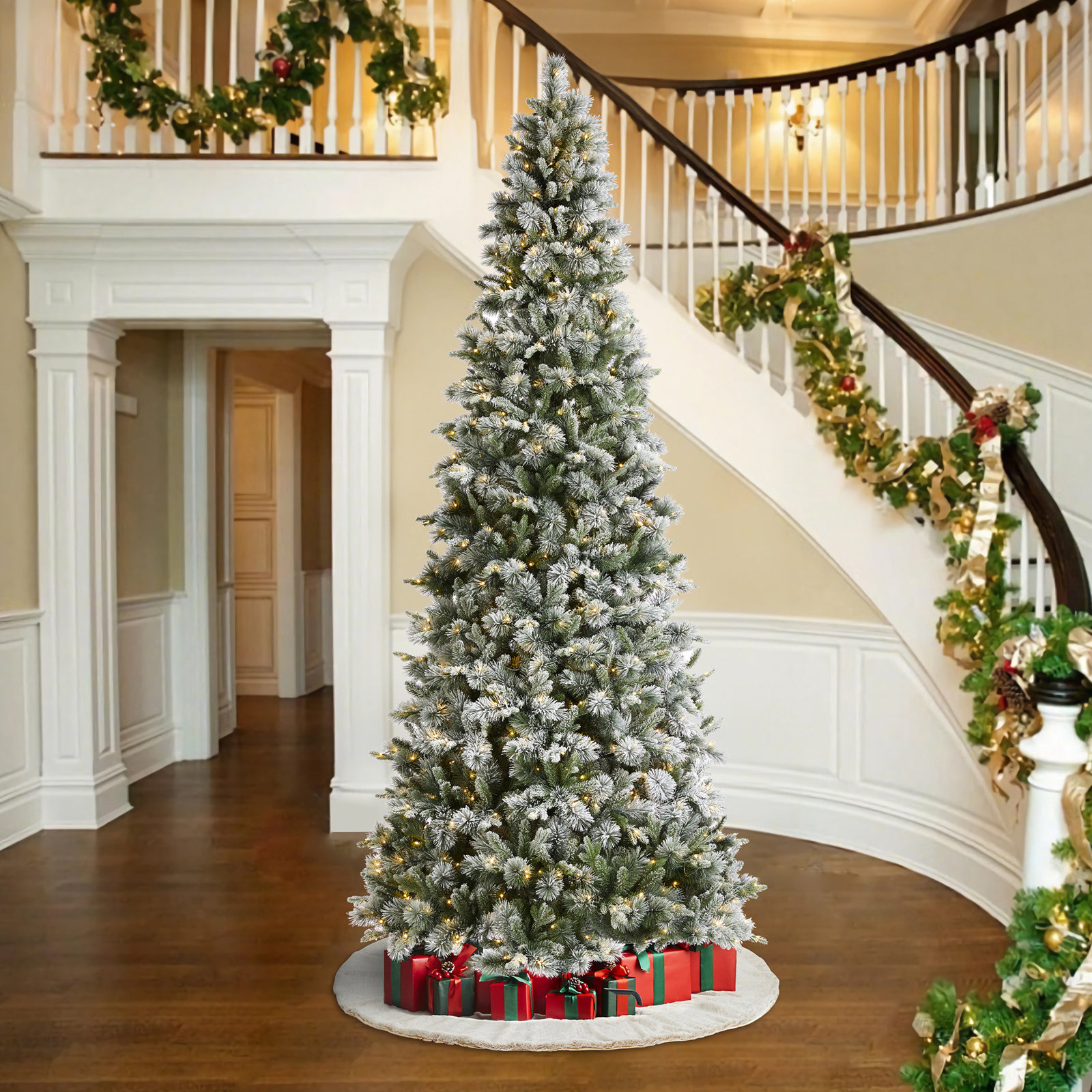 Leilonie Slim Pre-Lit Pine Christmas Tree, 11'