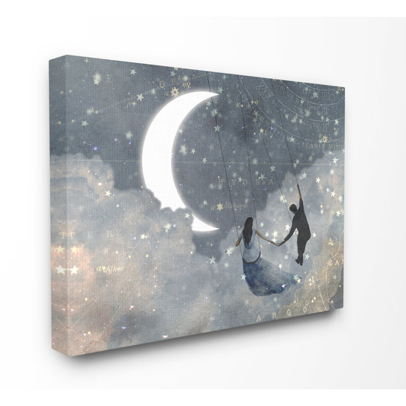 «Celestial Love Sky Swinging by the Crescent Moon and Stars», impression, Toile tendue, H 24 po x l 30 po x P 1,5 po