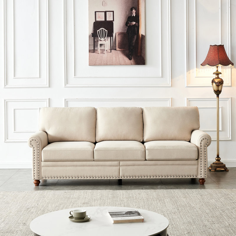 Revêtement en tissu de lin avec canapé de rangement, Beige
