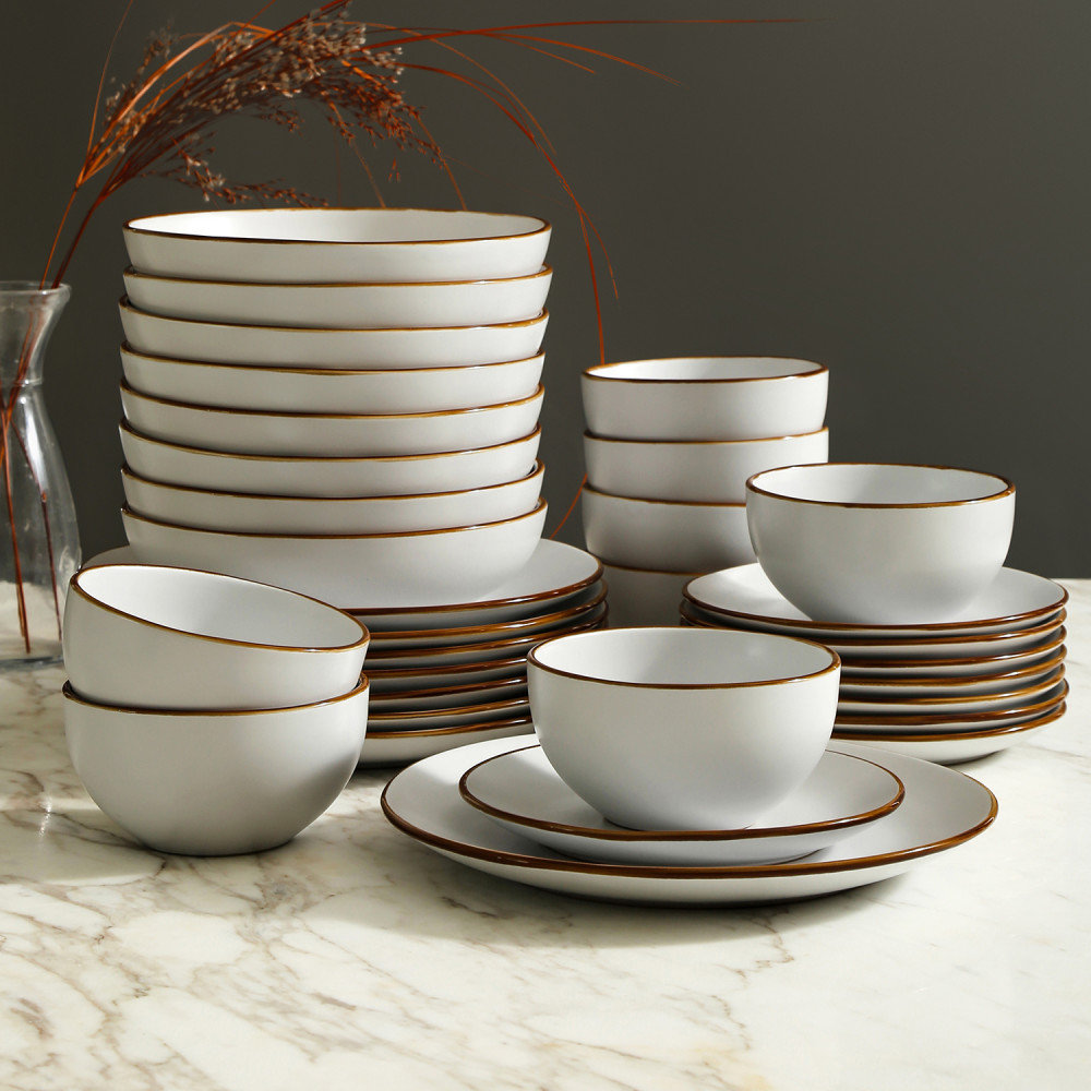 Brasa Stoneware Dinnerware Set, White, 32