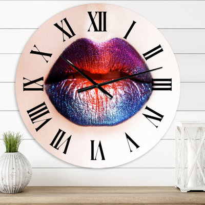 Women Lips With Bright Multicoloured Lipstick - Modern wall clock