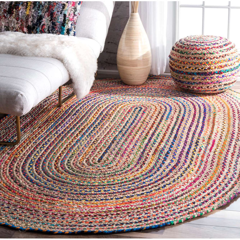 Cotton Hand Woven Area Rug, Oval 213 x 274cm