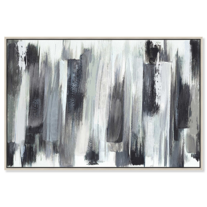 Modern Black and White Abstract Canvas Art with Silver Frame