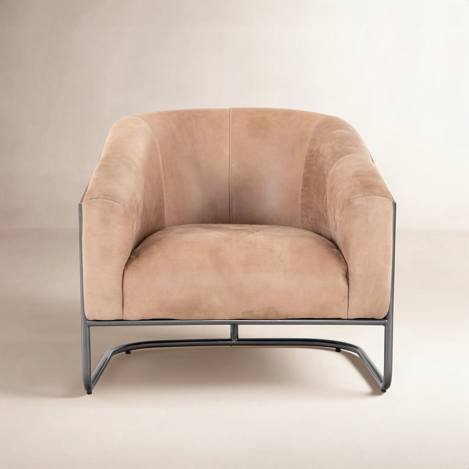 Pereda Genuine Leather Barrel Chair, Winchester Beige Genuine Leather