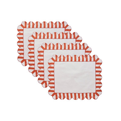 Jardin Embroidered Linen Scalloped Stripe Placemats