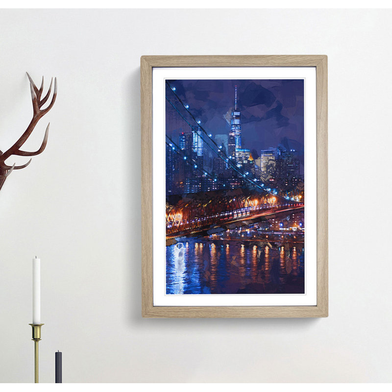 View of New York City in Abstract - Picture Frame Graphic Art Print, Oak, 76cm H x 50cm W x 2cm D