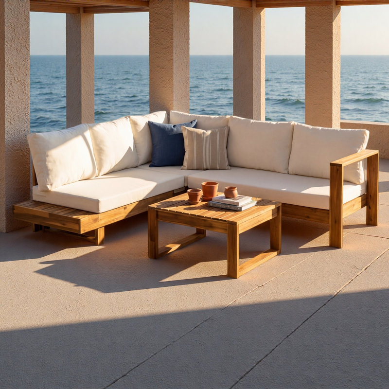 Ensemble de canapé modulaire d'extérieur en bois d'acacia 4 pièces