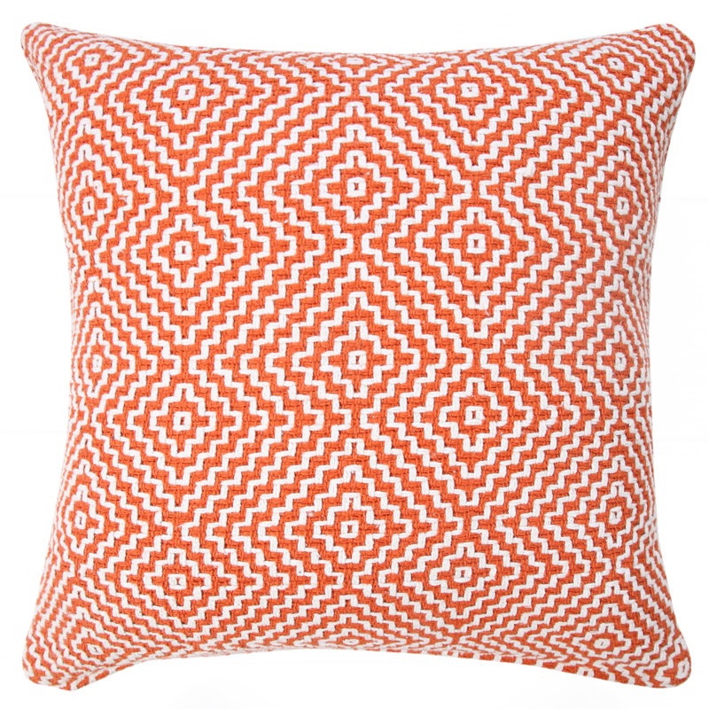 Contemporary Geometric Motif Textured Woven 100% Cotton Decorative Throw Pillow Cover, Orange/White, Polyester/Polyfill