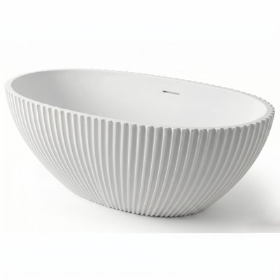 59" Modern Fluted Acrylic Freestanding Bathtub With Integrated Slotted Overflow And Center Drain - Luxury Reeded Scalloped Soaking Tub