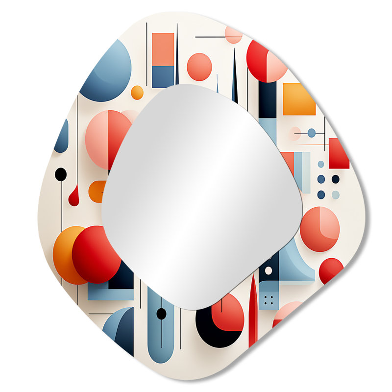 Blue and red Minimalism form I - Abstract Irregular Shape Unique Wall Mirror, Modern Asymmetrical Mirror, Printed Metal Art
