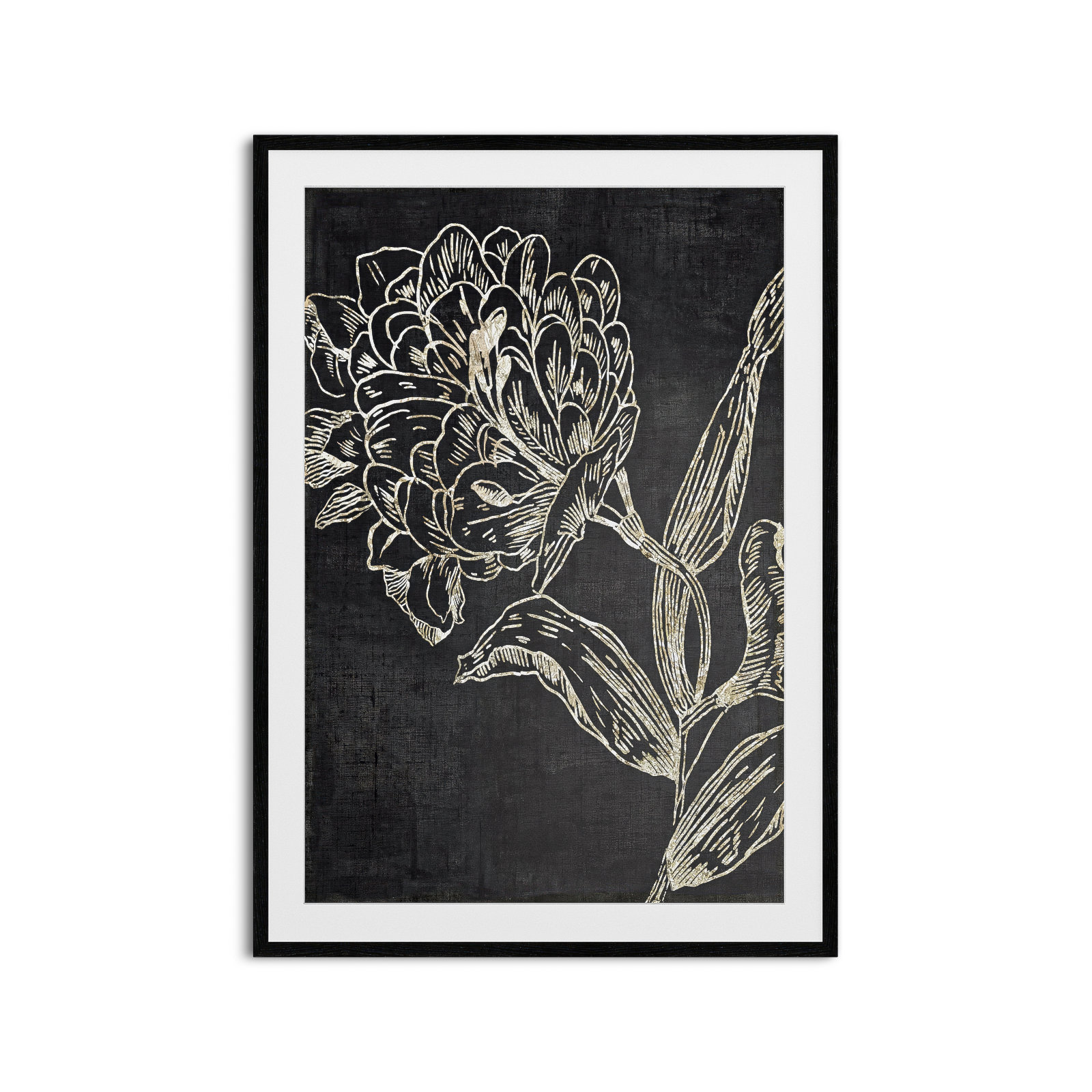Clarendon "Golden Flower Folklore II" Print, 41.5" H x 29.5" W, Black Wood Grain