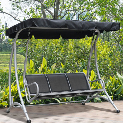 Balancelle de patio à baldaquin, 3 avec abat-jour réglable, structure en acier robuste pour adultes, bord de piscine, noir, L 75,85 po x l 46,09 po H 69,65 po, capacité de charge de 748 lb, et structure, adultes
