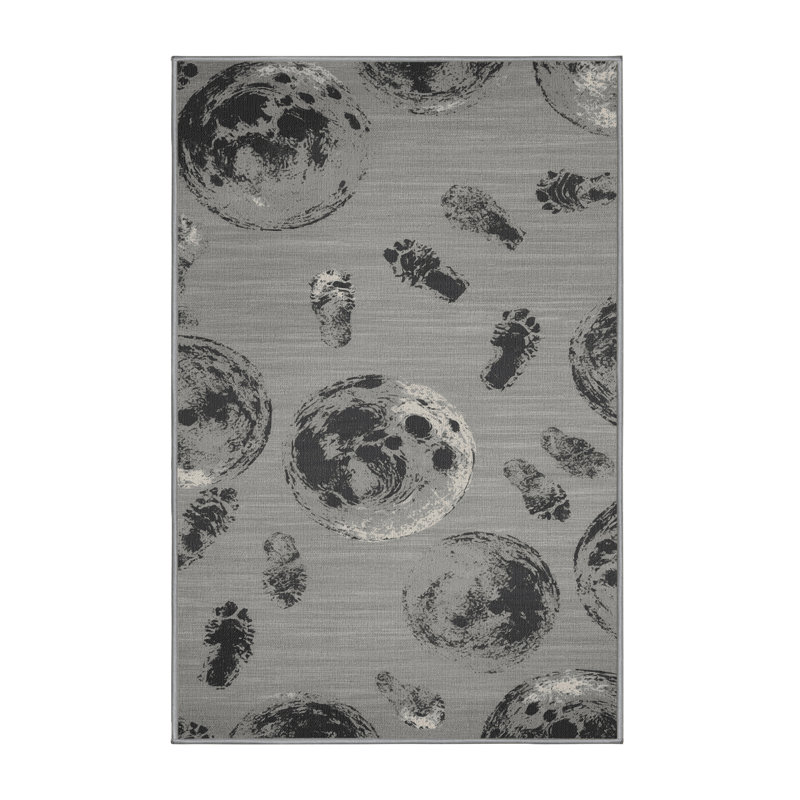 Machine Washable Space Grey Area Rug, Rectangulaire 8 pi x 10 pi
