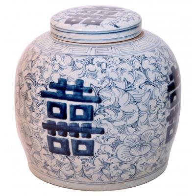 Large Blue And White Ginger Jar