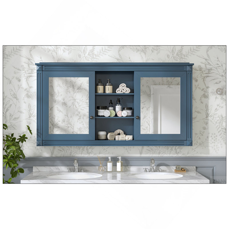 55 Inch Wall-Mount 2-In-1 Mirror Cabinet With Adjustable Shelves, Soft-Closing Hinges, High-Definition Mirrors, For Bathroom Vanity, Living Room, Bedroom Storage Organizer