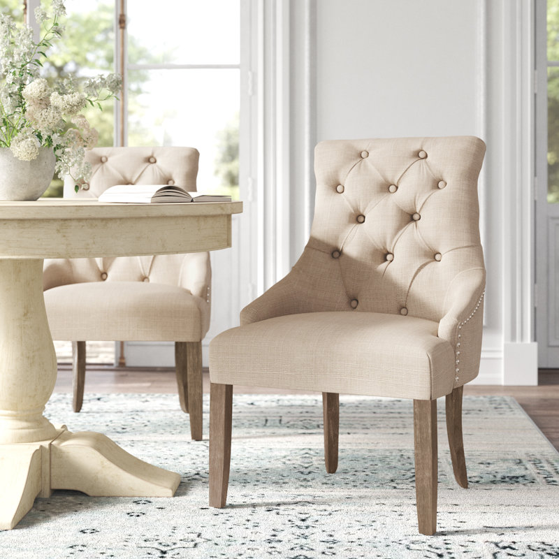 Dukinfield Upholstered Side Chair, Heathered Beige Linen, Grey Wash