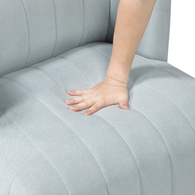Fauteuil pivotant de luxe bleu avec rotation à 360°, revêtement en tissu texturé, dossier, base en métal, style moderne, rembourrage en mousse, idéal pour le salon.