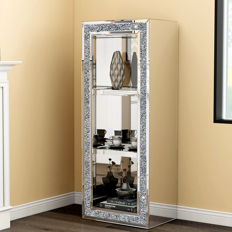 Glass Display Cabinet Corner Curio Cabinet with Open Shelves for Wine Glasses and Porcelain, Dining Room Hutch