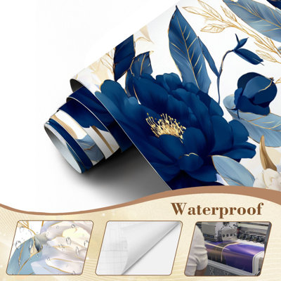 Modern Peel and Stick Wallpaper Boho Floral Composition Intricate Petals Golden Wall Murals 100"H x 144"W Removable PVC Wall Paper Self-Adhesive Luxury Minimalism Nordic Floral Wall Decor for Bedroom Living Room
