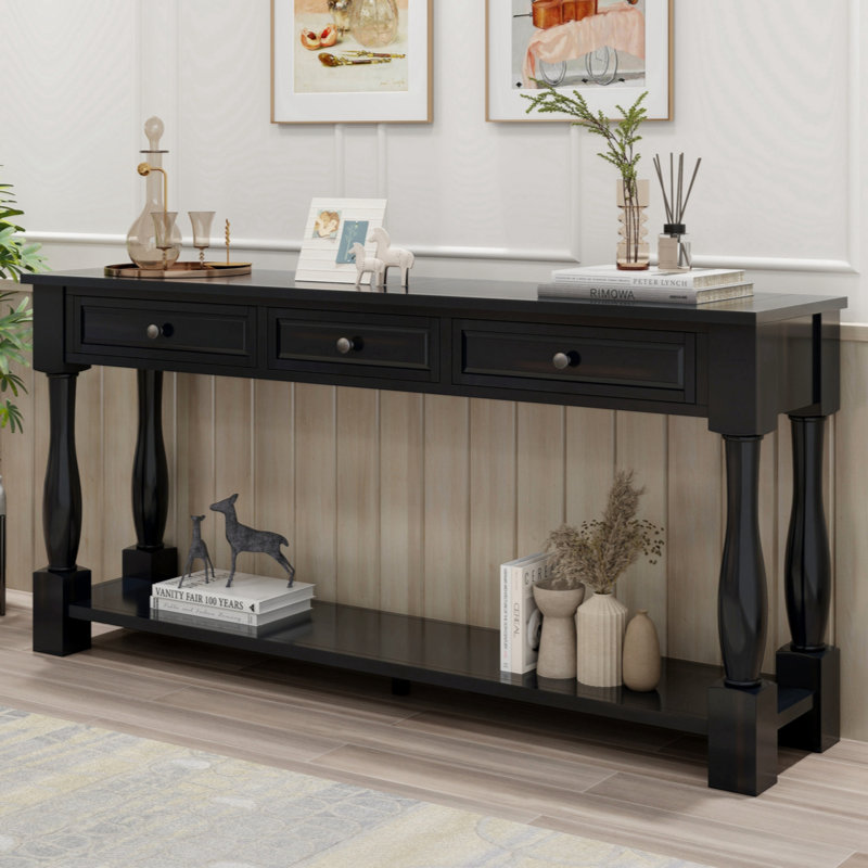 Console longue de 63 po avec tiroirs et tablette Aazim, Espresso