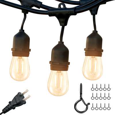 Ambience Pro 48 ft. Plug-In Outdoor Patio LED String Lights with 15 Soft White S14 Edison Bulbs, Weatherproof, Commercial-Grade