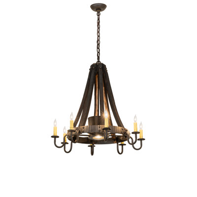 27" Wide Barrel Stave Madera 8 Light Chandelier