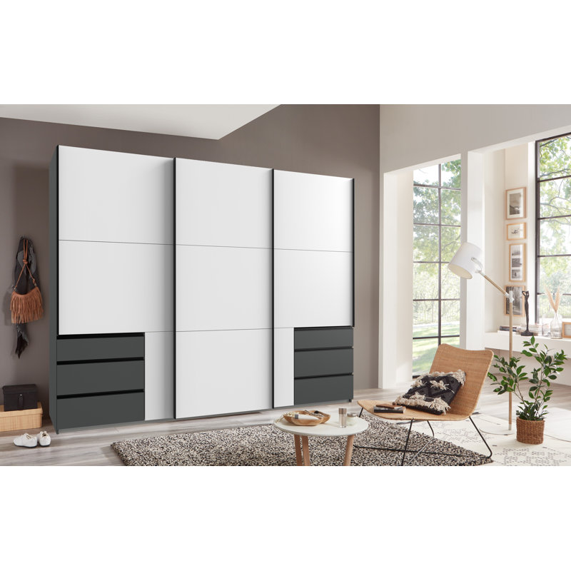 Guardino 3 Door Wardrobe, 216cm H x 300cm W x 65cm D, White/Graphite