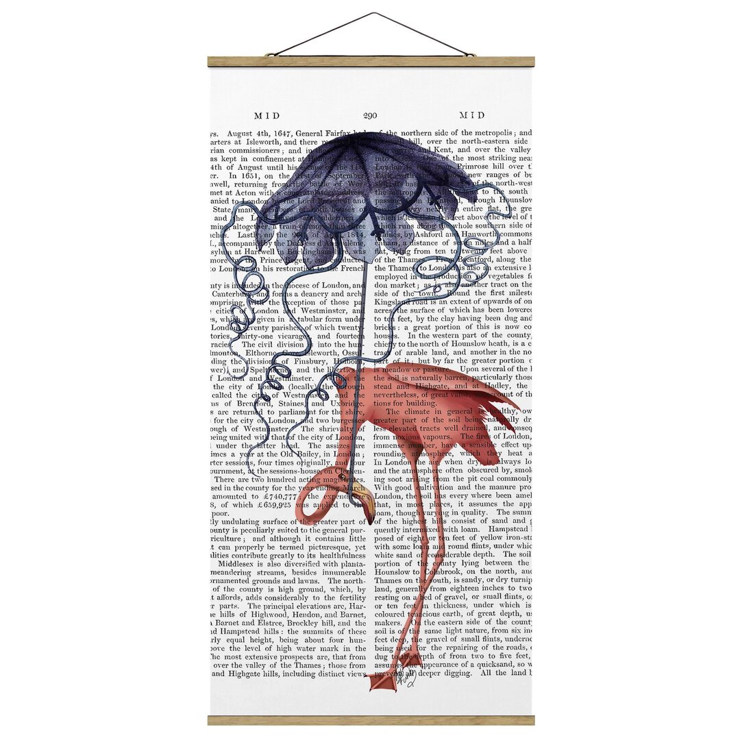 Stoffbild Animal Reading - Flamingo mit Regenschirm