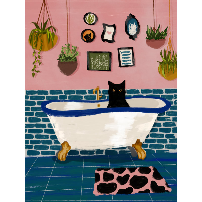 Kitty Cat Bath I 1 Piece Wrapped Canvas Wall Art, 30 cm H x 20 cm W
