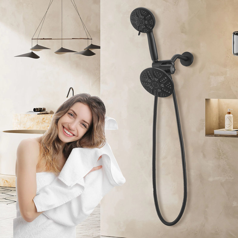 Single-Handle Dual Shower Faucet Set Trim Kit 1.8 GPM With Valve Filtered Handheld Shower Head, Matte Black