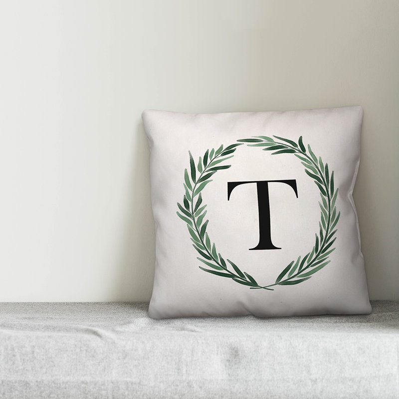 Monogramme de couronne de verdure aquarelle - housse de coussin carré X et insert, T