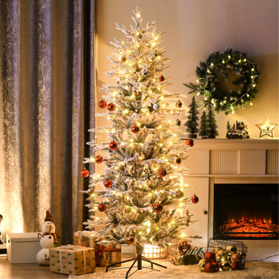 6 pi de satisfaction de Noël, 636 pousses enneigées, 250 lumières jaunes chaudes, délice de type transparent, forme réaliste
