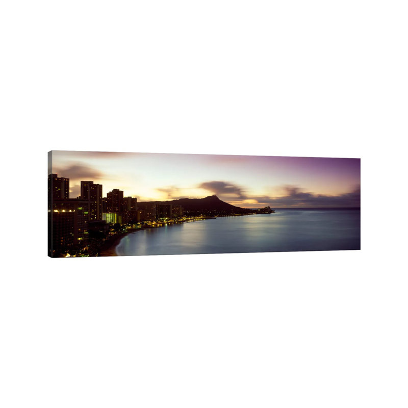 Sunrise At Waikiki Beach Honolulu HI USA by Panoramic Images - Wrapped Canvas Panoramic Print