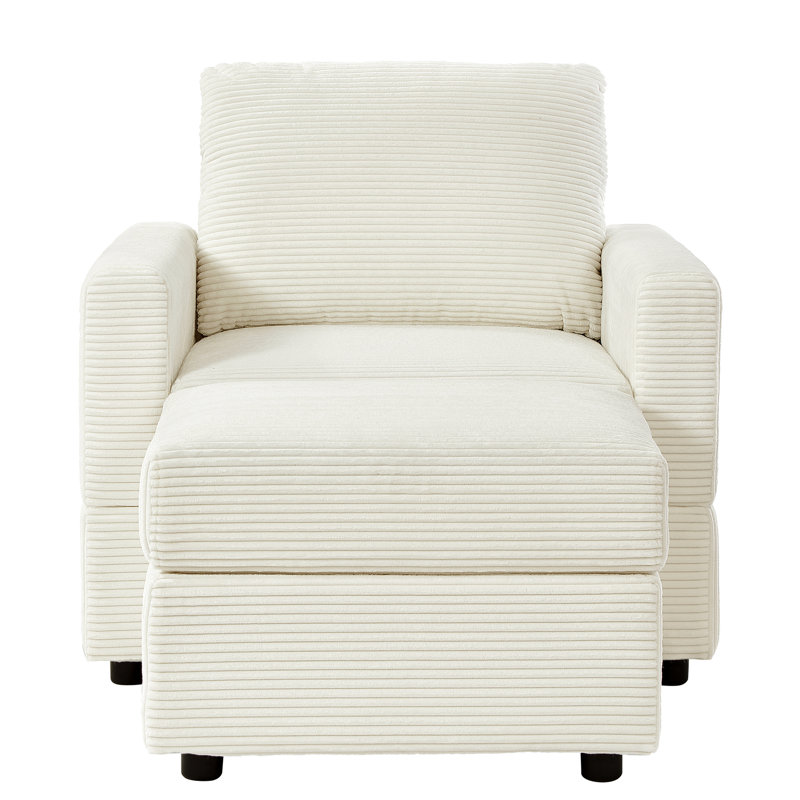 Salon en velours côtelé - beige. Chaise longue et tissu beige confortable, ajustable et de conception moderne, Beige