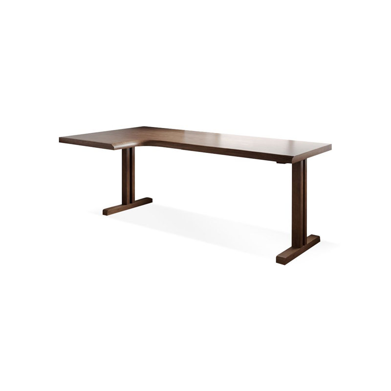 Light walnut L-Shaped Solid Wood desks, Left Hand Return, 29.53" H x 62.99" W x 35.43" D