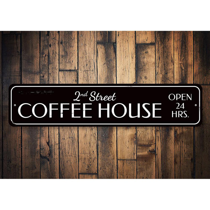 Plaque en aluminium personnalisée Coffee House, H 4 po x l 18 po x P 0,04 po