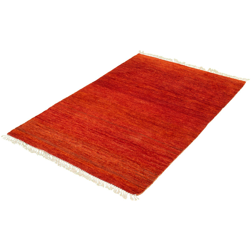 Tapis unique en laine noué à la main rouge nouvel âge Rheanon 5 pi x 7 pi 11 po