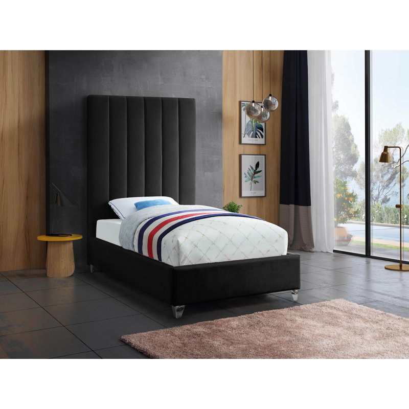 Lit plateforme tapissier Sibert, Velours noir, Simple