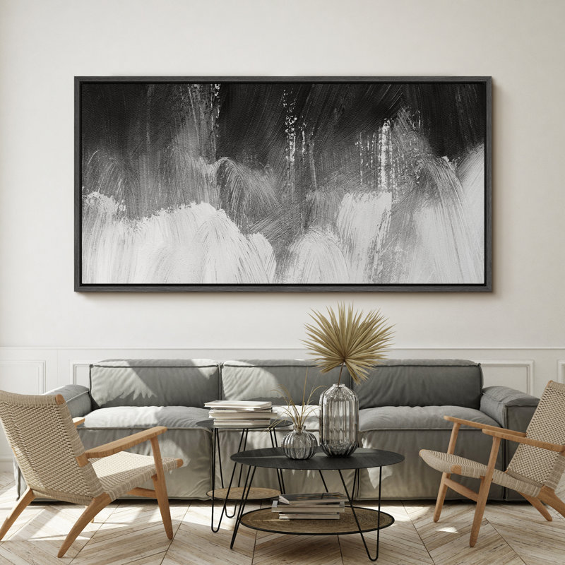 «Minimal Landscape», impression abstraite encadrée sur toile, Noir, noir, noir, noir, H 30 po x l 60 po